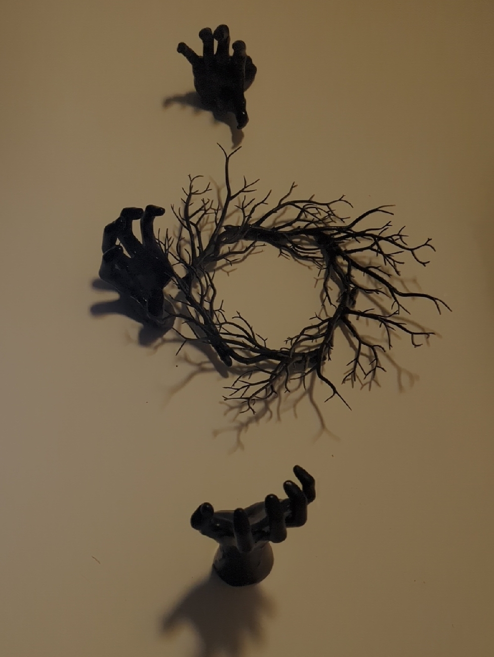 Black Branch Wreath with Skeleton Hand Holders